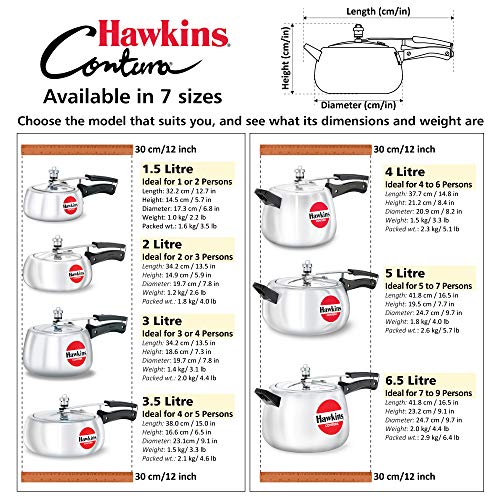 Hawkins HC50 Contura 5L Pressure Cooker (Small, Aluminum)