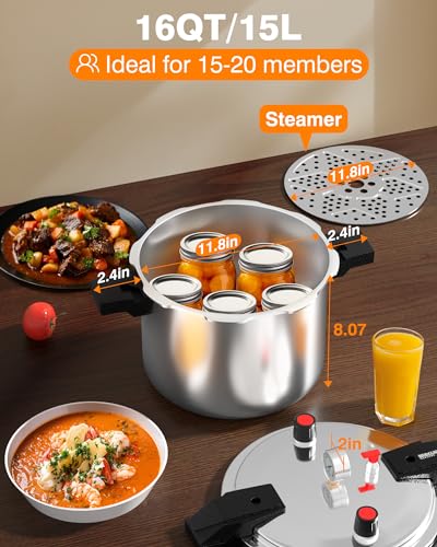 Wantjoin Commercial Pressure Cooker, 16QT with Gauge