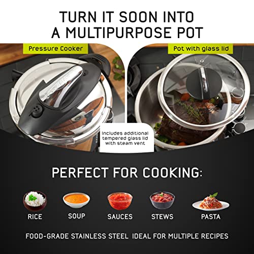 Induction Compatible Stainless Steel Pressure Cooker with Glass Lid