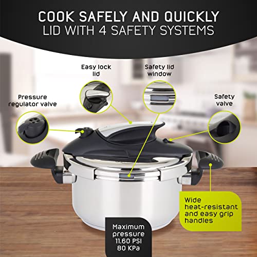 Induction Compatible Stainless Steel Pressure Cooker with Glass Lid