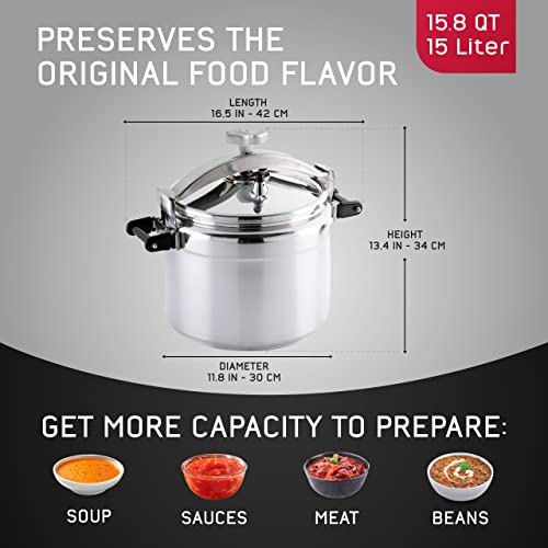 Heavy-Duty Aluminum Commercial Pressure Cooker - 15.8 Quart