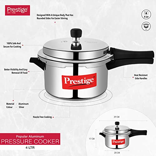 Prestige PRP4 Aluminum Pressure Cooker, 4L, Silver -> Prestige Aluminum Pressure Cooker, 4L, Silver
