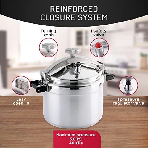 Heavy-Duty Aluminum Commercial Pressure Cooker - 15.8 Quart