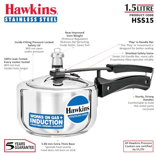 1.5 Liter Stainless Steel Pressure Cooker by Hawkins