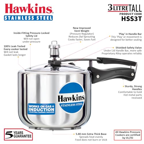 Hawkins B33 Stainless Steel Small Pressure Cooker Silver
