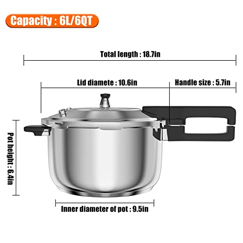 Yuebaaf Steel Pressure Cooker 6 QT, All Cooktops, Faster & Safer Cooking