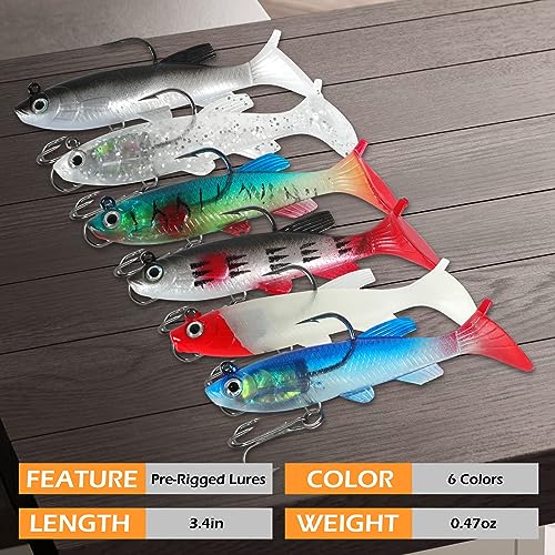 QYQBOON Soft Fishing Lures 6Pcs for Bass Trout