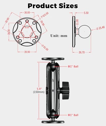 VAZESWIN Aluminum Alloy Device Mount with 1" Ball