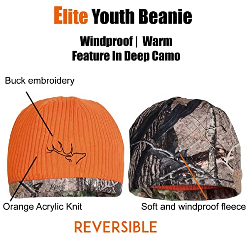 Youth Reversible Windproof Fleece Winter Hat - Blaze Camo