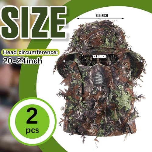 2 Pcs 3D Leafy Camo Face Mask & Hat Set for Turkey Hunting
