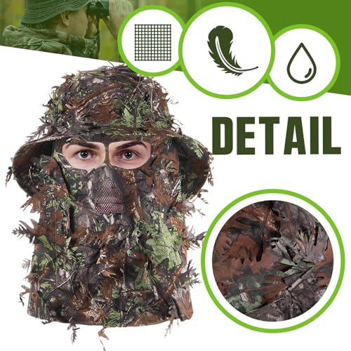 2 Pcs 3D Leafy Camo Face Mask & Hat Set for Turkey Hunting
