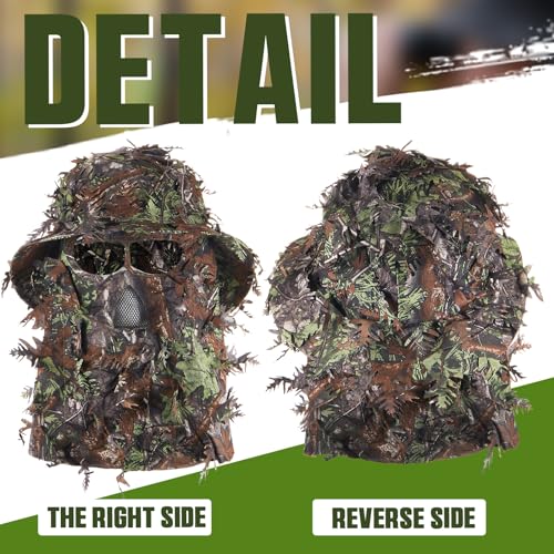 2 Pcs 3D Leafy Camo Face Mask & Hat Set for Turkey Hunting