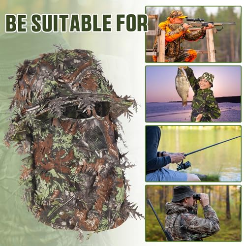 2 Pcs 3D Leafy Camo Face Mask & Hat Set for Turkey Hunting