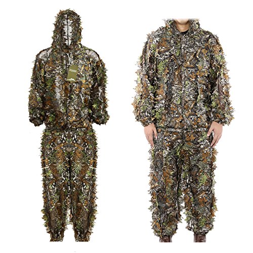 EAmber Ghillie Suit Youth 3D Leaf Camo Camouflage Lightweight Clothing Suits for Jungle Hunting, CS Game, Airsoft, Wildlife Photography or Halloween