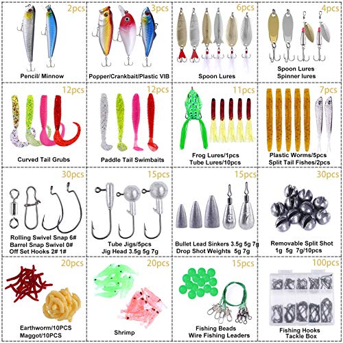 PLUSINNO Fishing Lures Tackle Set with 302Pcs