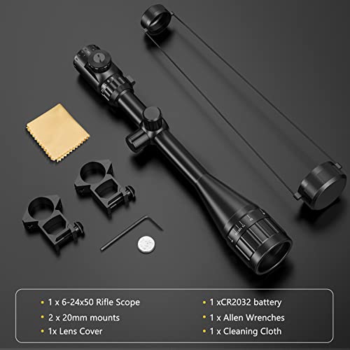 CVLIFE Hunting Rifle Scope 6-24x50 AOE Red and Green Illuminated Gun Scope with Free Mount
