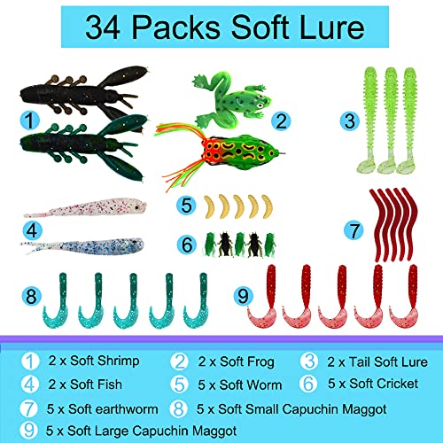94Pcs Fishing Lures Kit for Bass, Trout, Salmon