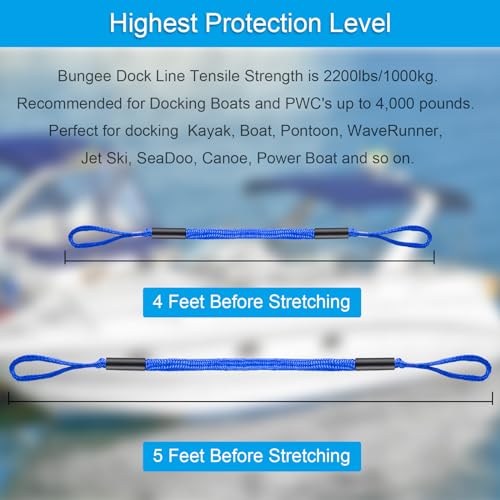 3 Pack Blue Boat Bungee Dock Lines & Accessories
