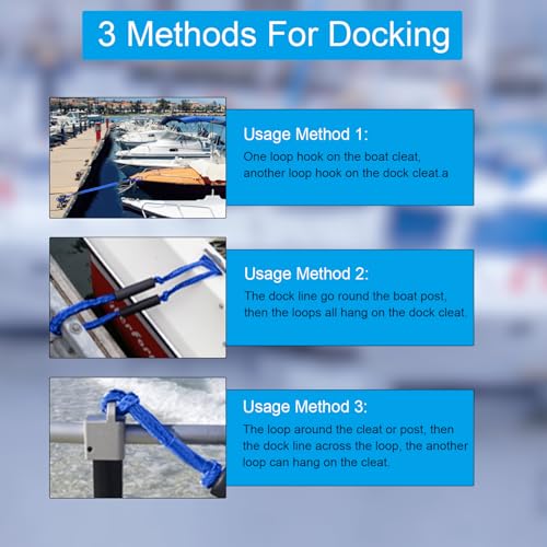 3 Pack Blue Boat Bungee Dock Lines & Accessories