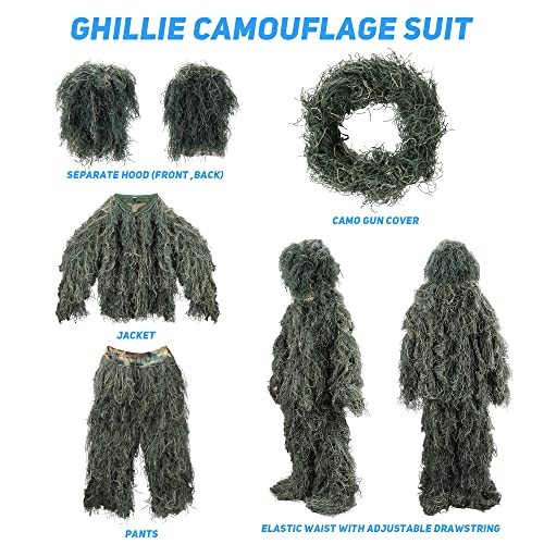 ZORVEM Kids/Youth Camo Ghillie Suit, 3D Hunting Apparel