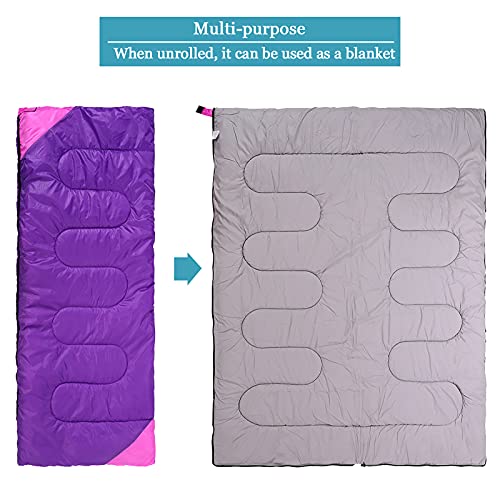 Purple Waterproof Camping Sleeping Bag for Kids and Adults