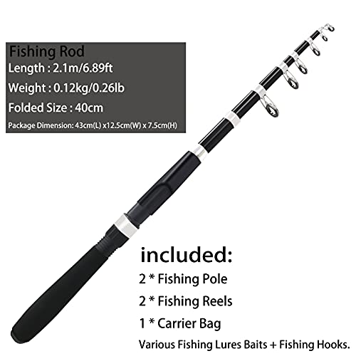 2.1m Fishing Pole Combo Set with Spinning Reels