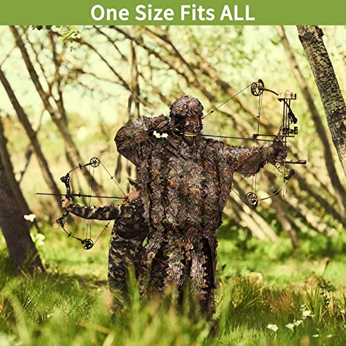 Ghillie Suit, Adult 3D Leafy Suit for Hunting, Hunting Gear Including Hunting Clothes, Hunting Gloves, Leafy Face Mask and Bag, Lightweight Leafy Camo Suit for Jungle Hunting and Halloween, L