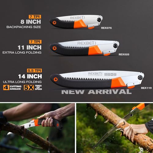 REXBETI Folding Saw, Heavy Duty 11 Inch Extra Long Blade Hand Saw for Wood Camping, Dry Wood Pruning Saw With Hard Teeth, Quality SK-5 Steel