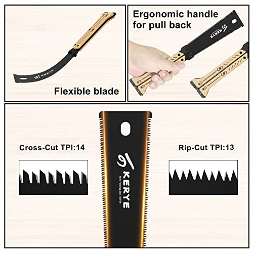 KERYE Hand Saw Woodworking Hand Tools, 5.5 Inch Mini Folding Saw SK5 Blade Mini Wood Saw, 13/14 TPI Double Edges Pull Saw, Flush Cut Saw for Hard/Soft Wood, Camping Saw, Christmas Gifts for Men-KY04