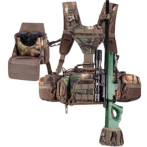 BLISSWILL Hunting Fanny Waist Pack with Harness Pouch, Binocular Harness with Rain Cover,Shoulder-Supported Waist Hunting Backpack for Bow Rifle