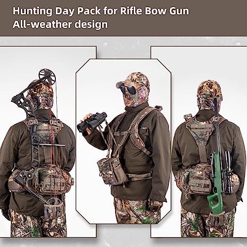 BLISSWILL Hunting Fanny Waist Pack with Harness Pouch, Binocular Harness with Rain Cover,Shoulder-Supported Waist Hunting Backpack for Bow Rifle