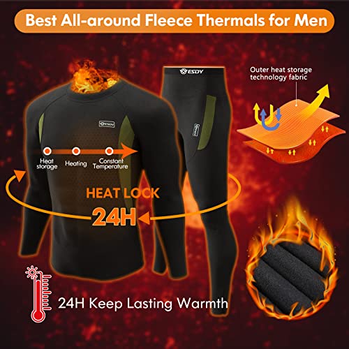 romision Thermal Underwear for Men, Fleece Lined Long Johns Hunting Gear Base Layer Bottom Top Set for Cold Weather A-black