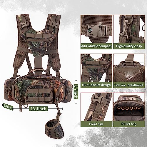 BLISSWILL Hunting Fanny Waist Pack with Harness Pouch, Binocular Harness with Rain Cover,Shoulder-Supported Waist Hunting Backpack for Bow Rifle