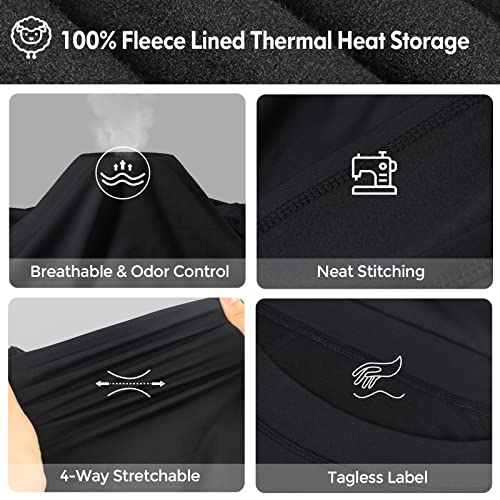 romision Thermal Underwear for Men, Fleece Lined Long Johns Hunting Gear Base Layer Bottom Top Set for Cold Weather A-black