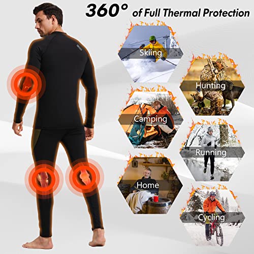 romision Thermal Underwear for Men, Fleece Lined Long Johns Hunting Gear Base Layer Bottom Top Set for Cold Weather A-black