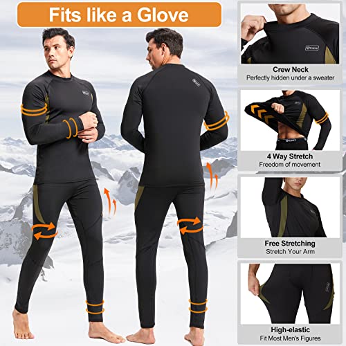 romision Thermal Underwear for Men, Fleece Lined Long Johns Hunting Gear Base Layer Bottom Top Set for Cold Weather A-black