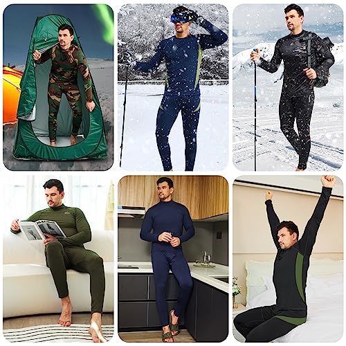 romision Thermal Underwear for Men, Fleece Lined Long Johns Hunting Gear Base Layer Bottom Top Set for Cold Weather A-black