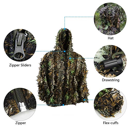 PELLOR Camo Ghillie Suit for Kids/Adults, Hooded, Green