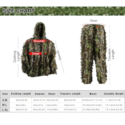PELLOR Camo Ghillie Suit for Kids/Adults, Hooded, Green