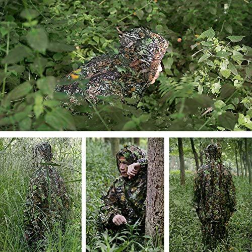 PELLOR Camo Ghillie Suit for Kids/Adults, Hooded, Green