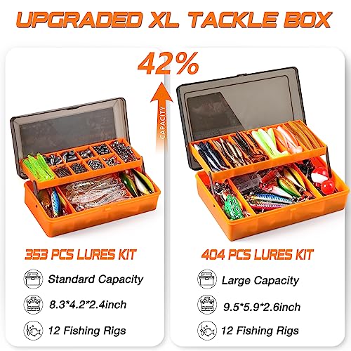 PLUSINNO 404 PCS Fishing Lures in XL Tackle Box