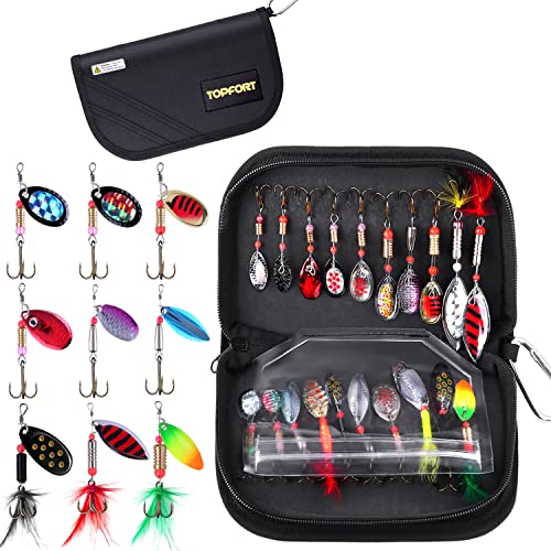 TOPFORT Fishing Spoon Lures Kit with Carry Bag