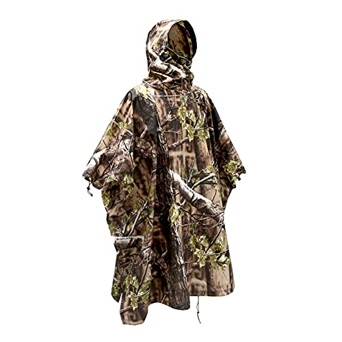 AUSCAMOTEK Woodland Camo Hooded Waterproof Rain Poncho