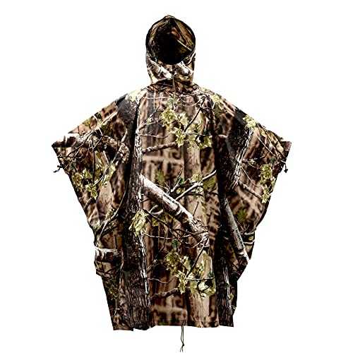 AUSCAMOTEK Woodland Camo Hooded Waterproof Rain Poncho