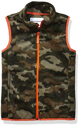 Boys' Polar Fleece Vest, Dark Green Orange Camo