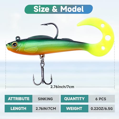 6Pc Soft Paddle Tail Swimbaits for Bass Fishing