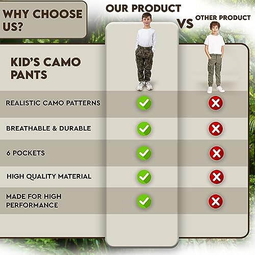 Youth Camo Hunting Cargo Pants | 6 Pockets | Large