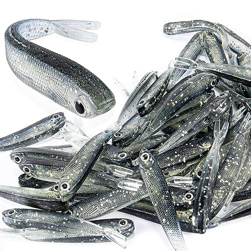 50 PCS Syosisny Plastic Soft Fishing Lures Forked Tail Minnows