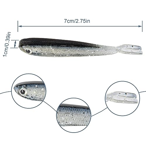 50 PCS Syosisny Plastic Soft Fishing Lures Forked Tail Minnows