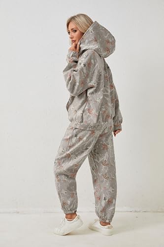Eutten Camo Sweatsuits for Women Set 2 Piece Camo Hoodies Maple Leaf Print Oversized Sweatshirt Lounge Sets Fall Outfits